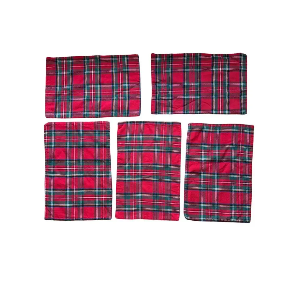 Green Red Plaid Set of 5 Double Sided Reversible 12x18 Christmas Placemats
